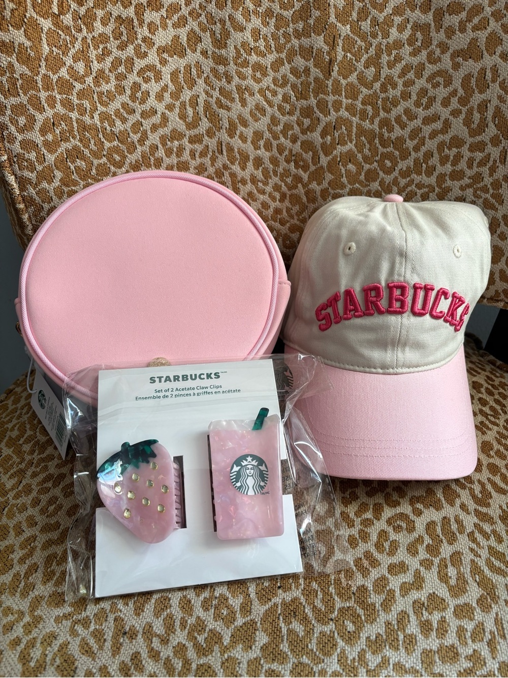 Starbucks Pink Belt Bag with Charms NWT, 2 Claw Clips NWT, and Core Hat Pink